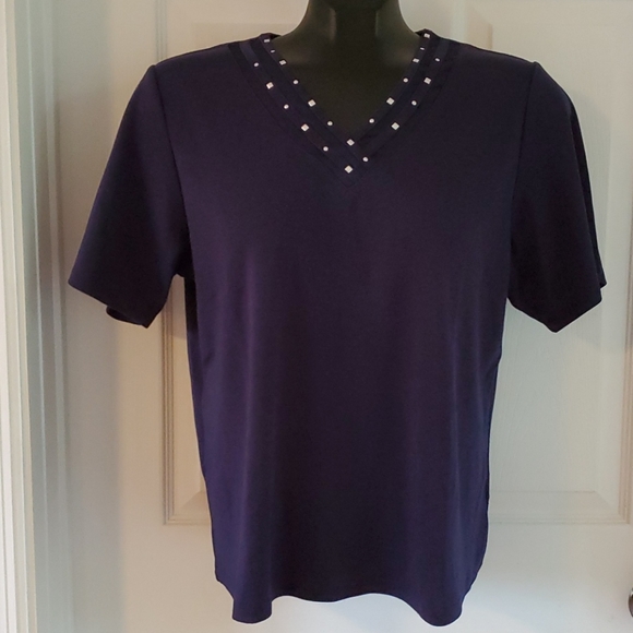 🔥$5 SALE! Allison Daley navy t-shirt sz Large petite - Picture 1 of 8